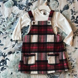 Little Me Plaid Pinafore Dress with Long Sleeve Top - Sz 24M
